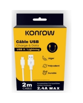 KONROW Câble USB TYPE A vers Lightning (2m, Blanc)