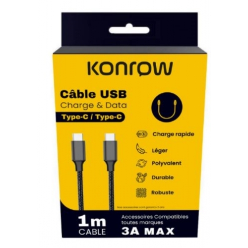 KONROW Câble TYPE A vers Micro USB - 1m - Noir 