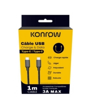 KONROW Câble TYPE A vers Micro USB - 1m - Noir 