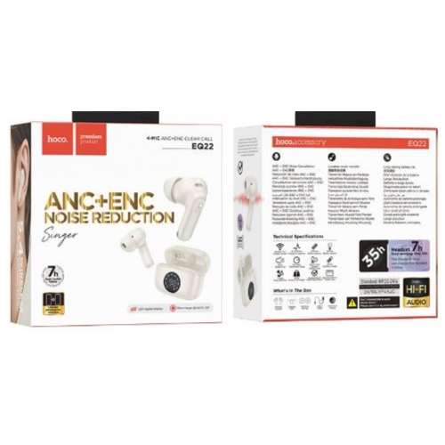 Ecouteur Bluetooth sans fil avec réduction de bruit Autonomie TOTALE:35h HOCO EQ22 Blanc