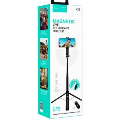 Perche à selfie/ Trépié magnétique pour téléphone 1.5m avec télécommande HOCO K25 