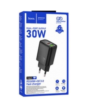 Secteur USB-C 30W + USB 3.0 18W - noir HOCO N63