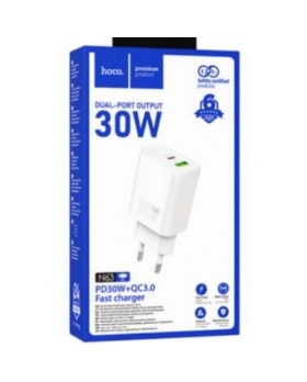 Secteur USB-C 30W + USB 3.0 18W HOCO N63 BLANC