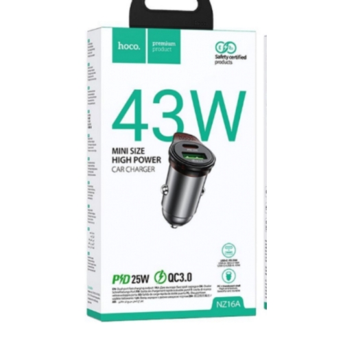 Chargeur de voiture 43 W à double port TYPE C/USB HOCO NZ16A 