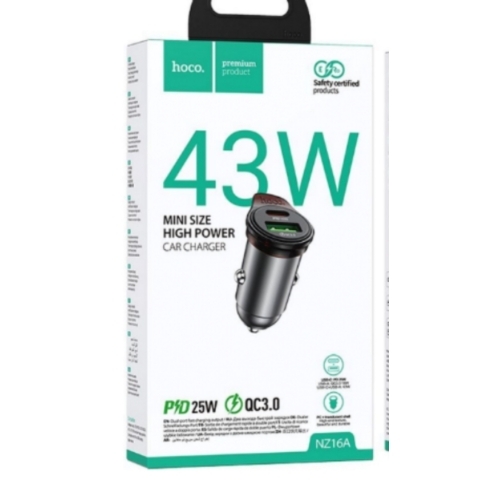 Chargeur de voiture 43 W à double port TYPE C/USB HOCO NZ16A 