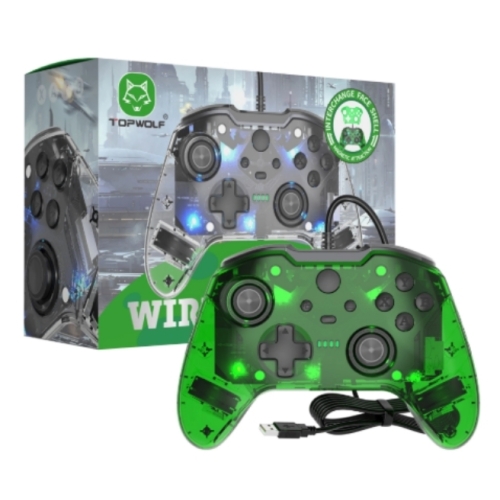 MANETTE FILAIRE VERTE TOPWOLF COMPATIBLE XBOX ONE/SERIE S/X AVEC PRISE CASQUE JACK