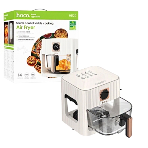 AIR FRYER  4,5 L en verre avec écran tactile 1100watts Blanche HOCO HE22