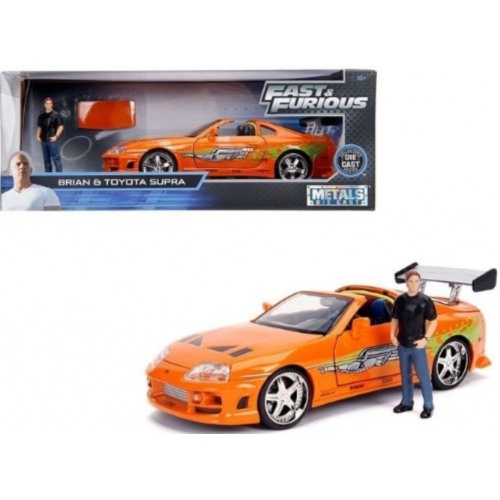 Toyota Supra orange métallisé avec figurine Brian Diecast film "Fast & Furious"