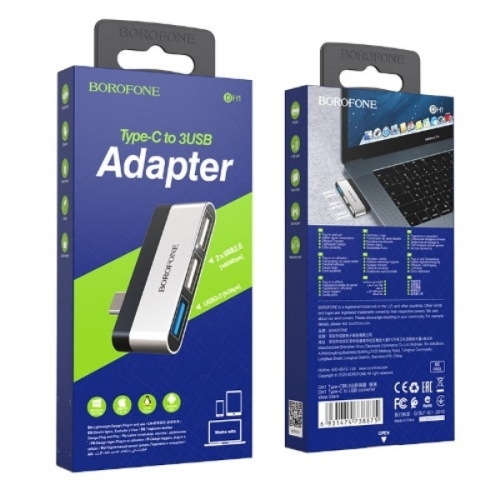 ADAPTATEUR TYPE-C ---  1USB3.0 + 2USB BOROFONE DH1