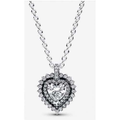 Collier à Pendentif Halo Cœur Scintillant Argent 925 393099C01-45