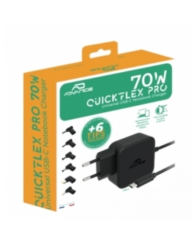 QUICKFLEX 70W   CHARGEUR UNIVERSEL USB-C + 7 EMPOUTS PC PORTABLES PD-N70U