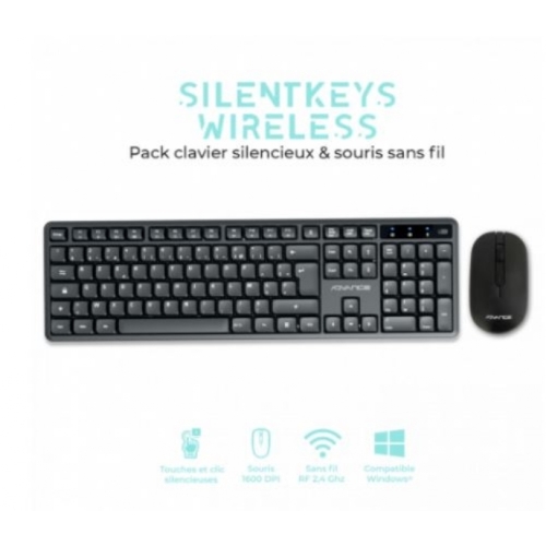 ADVANCE SILENTKEYS WIRELESS PACK CLAVIER + SOURIS SANS FIL 2.4GHz COMPATIBLE WINDOWS/MAC CLS-4100RF
