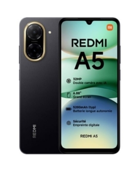 Redmi A5 Midnight Noir 128GO Ram:4GO 32MPX 4G ECRAN:6.88'(120HZ) BATTERIE:5200MAH PLAYSTORE 