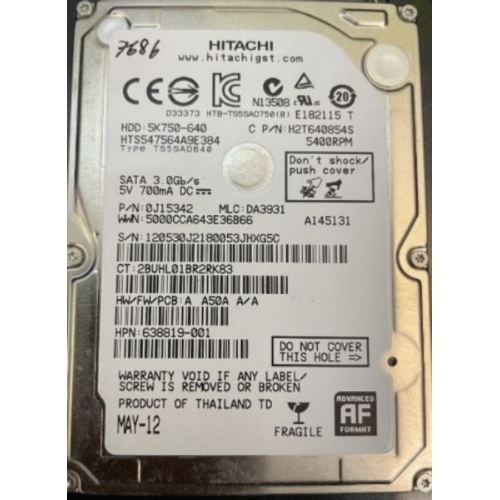 DISQUE DUR EXTERNE Hitachi 5K750-640 640 Go 2.5" SATA HDD 