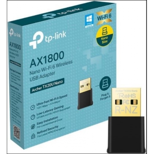 TP-Link Clé WiFi 6 Puissante AX1800 Mbps Archer TX20U Nano Nano Adaptateur USB WiFi W10/W11
