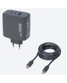 Chargeur secteur RAPIDE Re-load 100W 1 PORTS USB + 2 TYPE C + CABLE TYPE C/TYPEC 1.5M