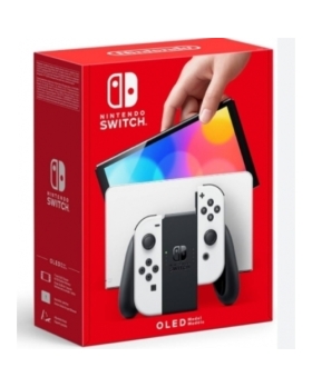 NINTENDO SWITCH OLED BLANCHE COMPLETE AVEC MANETTE JAUNE ET ROSE PALE