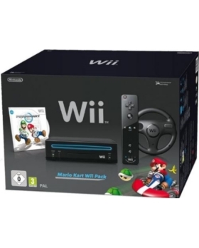 WII NOIR COMPLETE AVEC NOTICE PACK MARIO KART INCLUS:VOLANT+MARIO KART