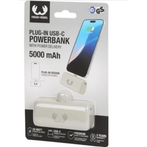 BATTERIE EXTERNE FRESH'N REBEL PLUG-IN USB-C 5.000MAH CHARGE RAPIDE 20W BLANC 