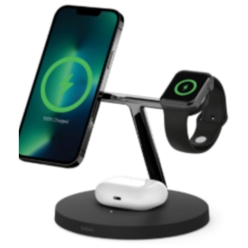 Belkin Chargeur magnétique 3-en-1 MagSafe, 15 W, chargeur sans fil, recharge rapide d'iPhone, d'Apple Watch et d'AirPods