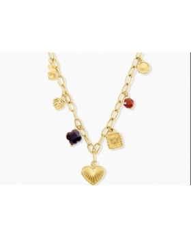 Collier Bohemia Acier Jaune Oeil De Tigre Marron Pierre De Synthese 45cm