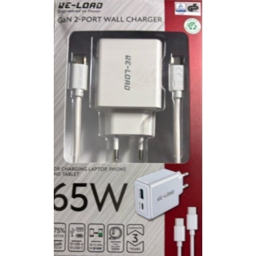 CHARGEUR RAPIDE RE-LOAD 65W TYPE-C/USB 1.5M