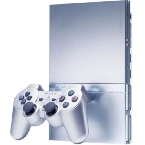 PS2 SLIM SILVER COMPLETE MANETTE OFFICIELLE NOIRE + CARTE MEMOIRE 