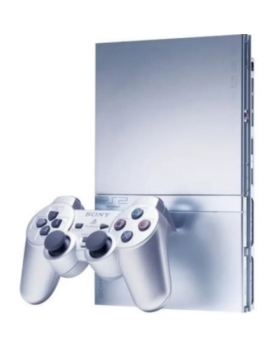 PS2 SLIM SILVER COMPLETE MANETTE OFFICIELLE NOIRE + CARTE MEMOIRE 