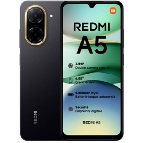 Redmi A5 Midnight Noir 128GO Ram:4GO 32MPX ECRAN:6.88'(120HZ) 4G DEBLOQUE PLAYSTORE 