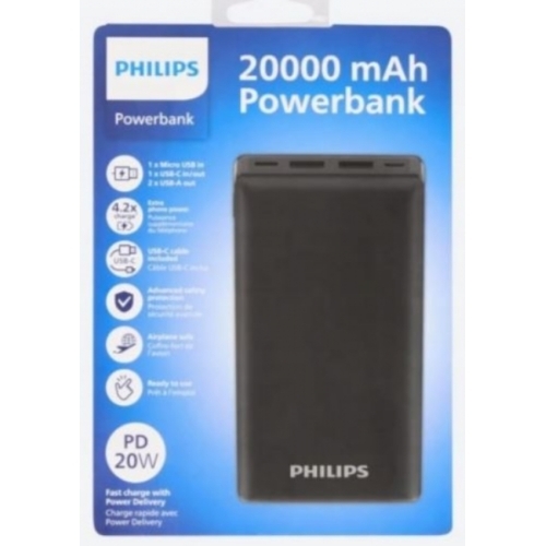 Batterie externe Philips 20 000 mAh noire 20 W