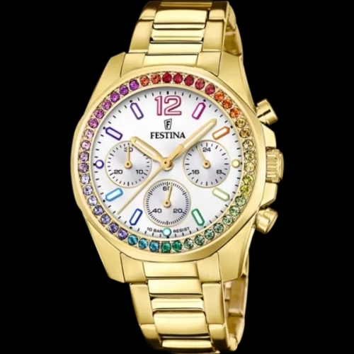 MONTRE FESTINA FEMME F20609/2 BLANC BRACELET EN ACIER DORE
