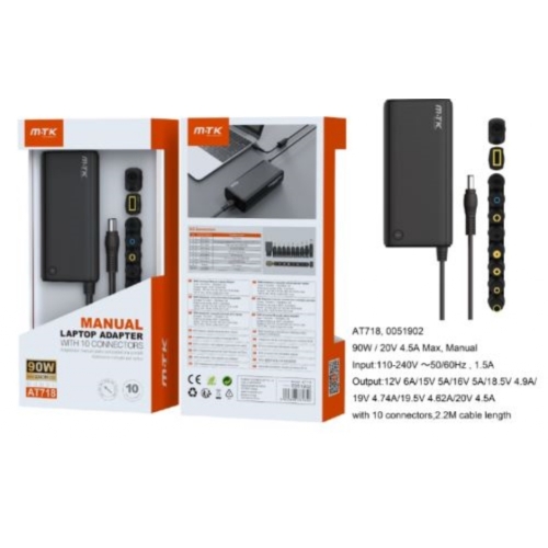 Chargeur universel manuel pour PC port- 10 embouts- 90W- Câble 1.