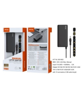 Chargeur universel manuel pour PC port- 10 embouts- 90W- Câble 1.