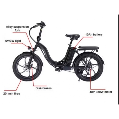 VELO ELECTRIQUE BK6 NOIR 48V 350W VITESSE:25KM/H AUTONOMIE:60KM