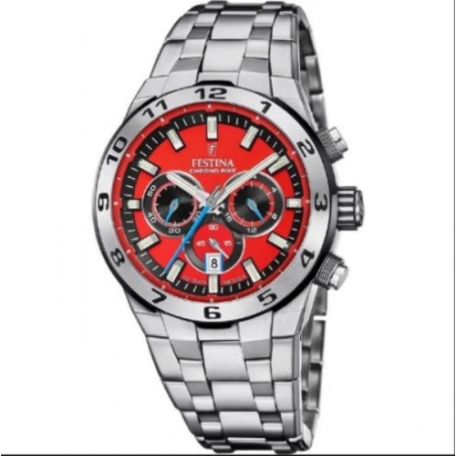 MONTRE HOMME FESTINA F20670/5 CHRONO BIKE ROUGE BRACELET ACIER 