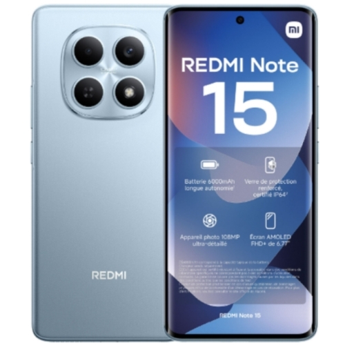REDMI NOTE 15 BLEU 4G 128GO RAM:6GO ECRAN:AMOLED(120HZ) 6.7" BATTERIE:6000mAH 108MPX 