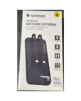 POWERBANK GOODMANS 10000MAH CHARGE RAPIDE IPHONE/ANDROID AVEC CABLES LIGHTNING/TYPE C INTEGRES 