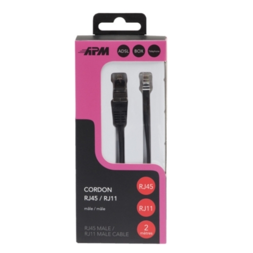 CÂBLE ADSL, RJ11 / RJ45, MÂLE / MÂLE, NOIR, 2M